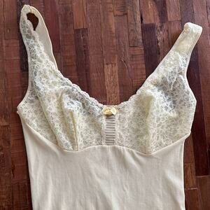 Vintage Yellow Lace Tank/Camisole, Slip Top, Stretchy - Mid Century